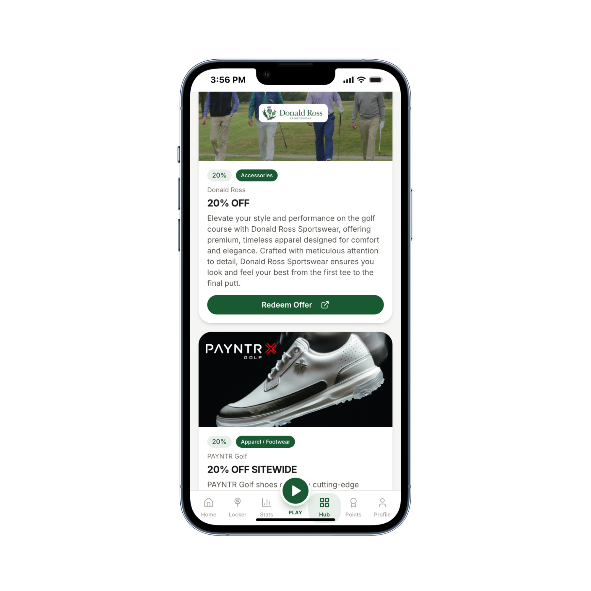 Member Deals showing Donald Ross apparel and PAYNTR Golf footwear offers